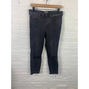 Free People Women's High-Rise Denim Skinny Jeans Distressed Raw Hem Black Sz 31W